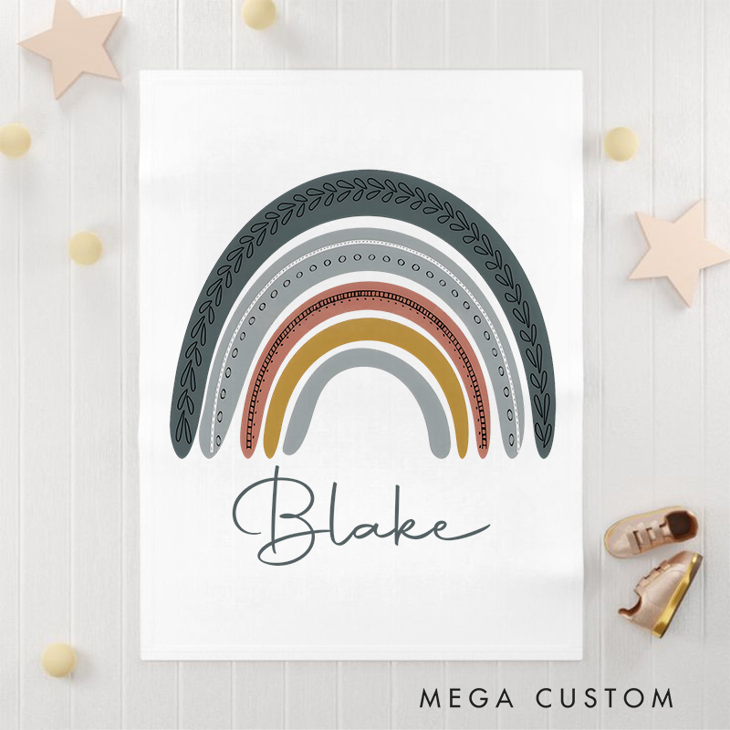 Personalized Rainbow Illustration Baby Blanket Highlighting A Cheerful Rainbow And Name Baby Blanket