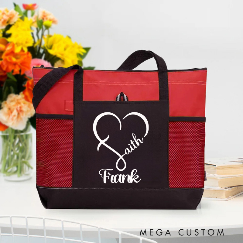 Personalized Heart Faith Tote Bag with Name and Zipper Large Capacity Religious Accessory Gift for Christian Religious Christian Gifts 