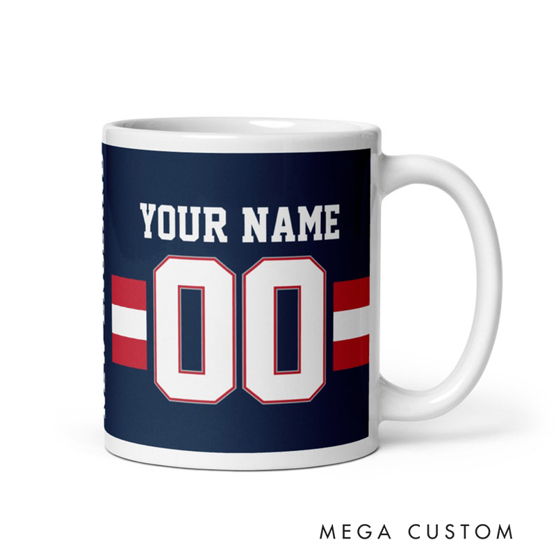 Personalized Football Themed Mug with Custom Team Name Player Name and Jersey Number Design
