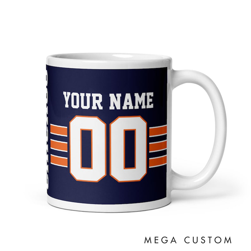 Personalized Football Mug with Custom Team Name Player Name and Jersey Number Design for Sports Fans