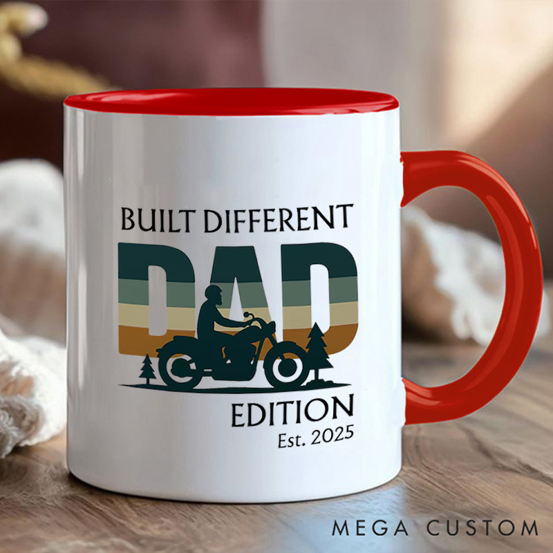 Personalized Dad Edition Ceramic Coffee Cup Mug with Motorcycle for Outdoor Adventures Riding Cycling Biking Enthusiasts