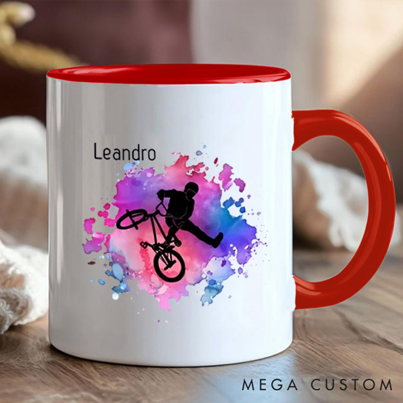 Personalized BMX Stunt Coffee Cup Mug with Extreme Sports Enthusiasts for Outdoor Adventures Riding Cycling Biking Enthusiasts