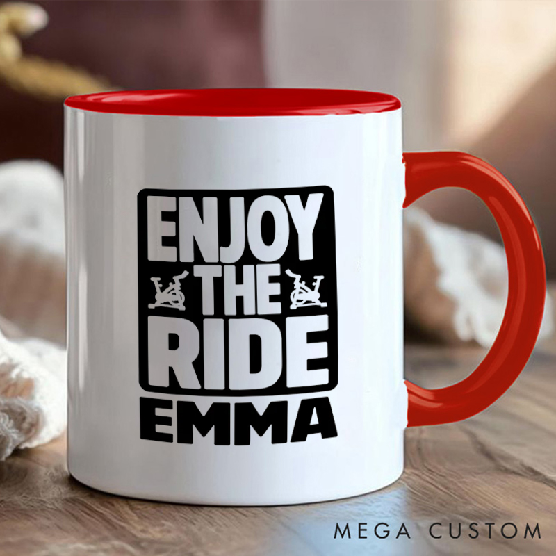Personalized Enjoy the Ride Coffee Cup Mug with Motivational Bike for Outdoor Adventures Riding Cycling Biking Enthusiasts