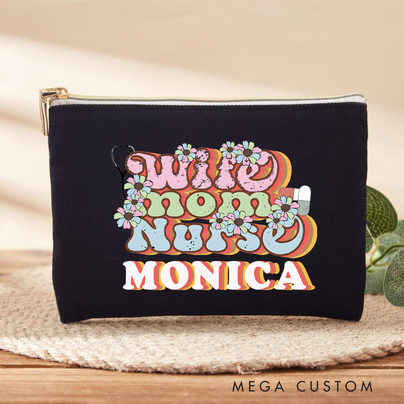 Personalized Makeup Bag for Nurse Wife Mom Nurse Design Fashion Cosmetic Bag Gift