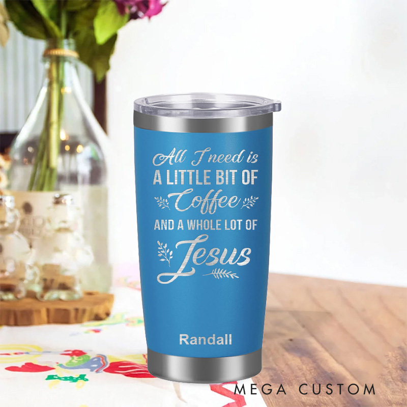 Personalized Coffee and Jesu Stainless Steel Tumbler Insulated Travel Mug Engraved Christian Coffee Cup Jesus Gift Religious Gift for Her Gift for Him