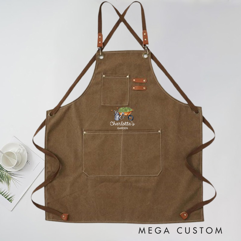 Personalized Canvas Aprons with Name Green Planting Apron Gardening Apron with Pockets Outdoor Aprons Custom Gardener Gift 