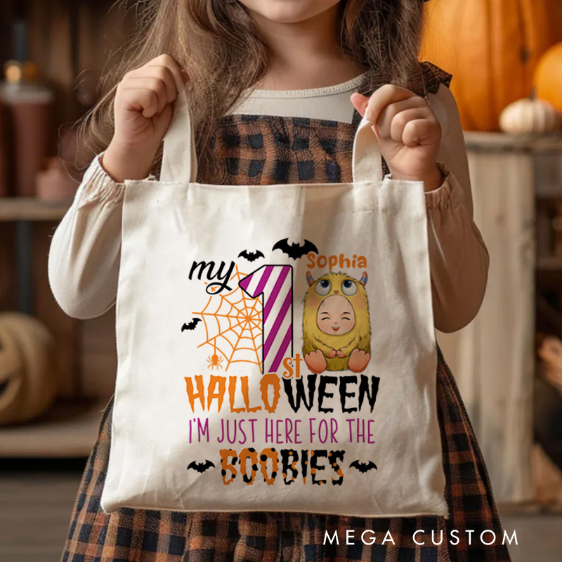 Personalized Kids Halloween Tote with Name Girl Boy Goodie Trick Or Treat Tote Bag for Kids Gift for Halloween