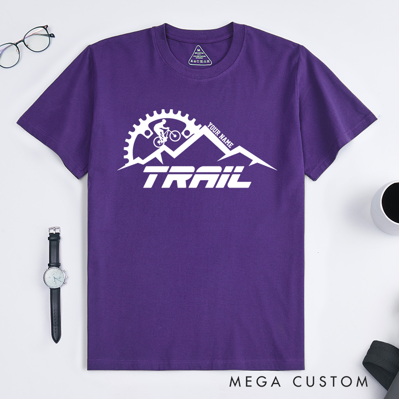 Personalized Trail Cycling T-Shirt with Mountains Gear Cyclist Graphics for Outdoor Adventures Riding Cycling Biking Enthusiasts