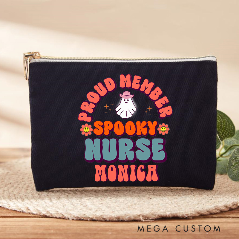 Personalized Makeup Bag for Nurse Proud Member Spooky Nurse Design Fashion Cosmetic Bag Gift