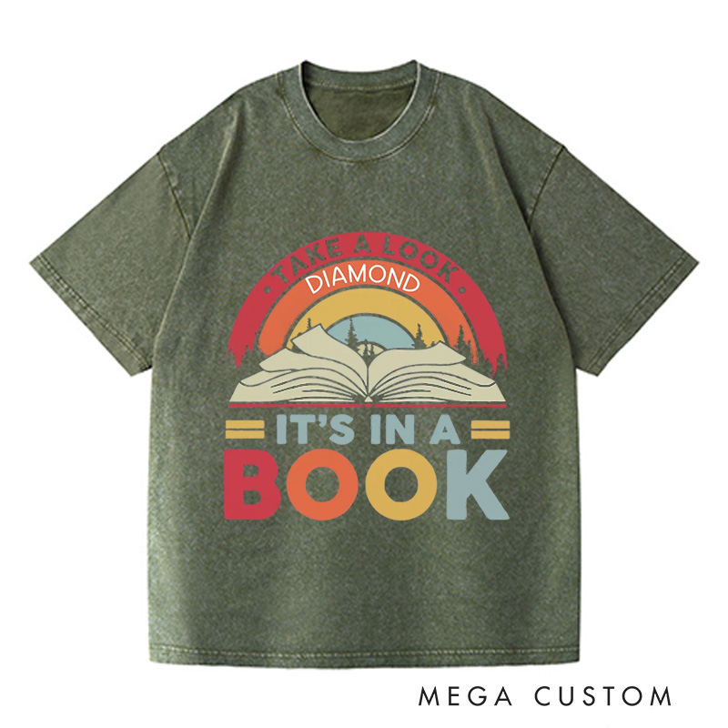 Personalized Reading Rainbow Washed T-Shirts Take a Look It’s in a Book Shirt Reading Vintage Retro Rainbow Shirt with Name Reading Book Gift Shirt Book Lover T Shirt