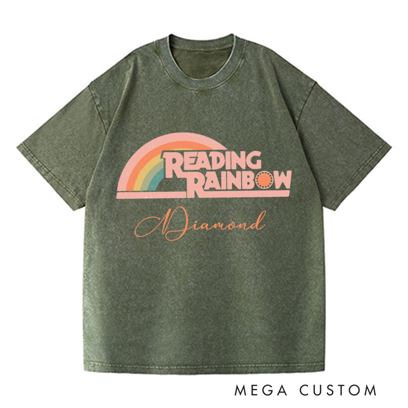 Personalized Reading Rainbow Washed T-Shirts Love to Read Tee Funny Librarian Tee with Name Reading Retro Tshirt Book Lover Shirt Gift for Reader