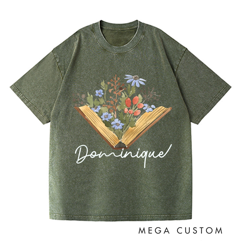 Personalized Wildflowers Book Washed T-Shirts Librarian Shirt Book Lovers Shirt Reader Shirt Gift For Bookworms Shirt Reading Gift