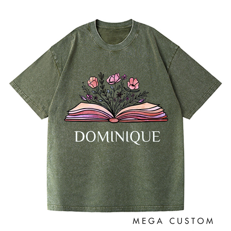 Personalized Flowers Book Washed T-Shirts Librarian Shirt Book Lovers Shirt Bookish Shirt Book Club Shirt Reader Shirt Gift For Bookworms Shirt