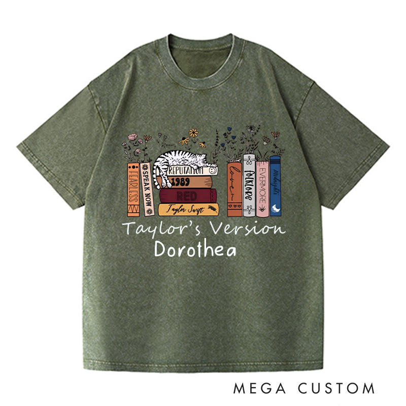 Personalized Book Flower and Cat Washed T-Shirts Librarian Shirt Book Lovers Shirt Bookish Shirt Book Club Shirt Reader Shirt Gift For Bookworms Shirt