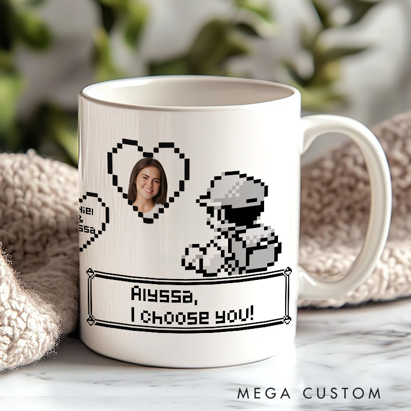 Personalized I Choose You Pixel Mug Anime Video Game Mug for Gamers 8-bit Anime Lovers Pixel Japanese Style