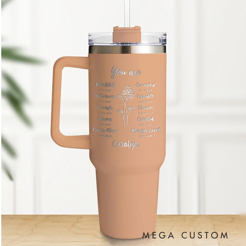 Personalized Birth Flower Bible Verse 40oz Insulated Tumbler with Name and Straw Christmas Gift for Women Christian Birthday Gift for Her