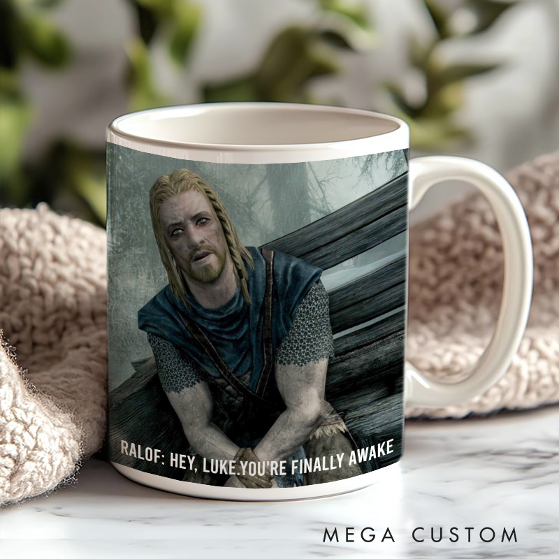 Personalized Hey You're Finally Awake Mug Scrolls Inspired Mug Video Game Coffee Mug Geek Gaming Nerd Mug