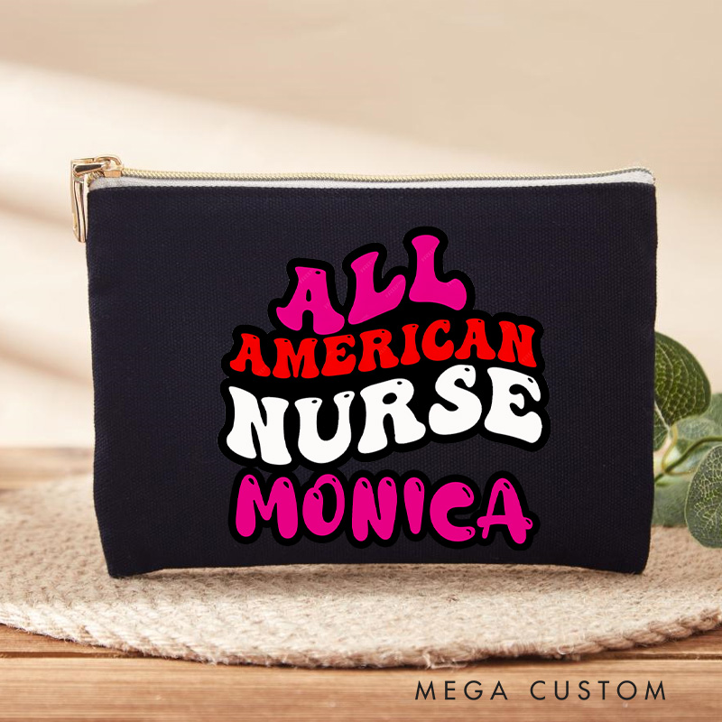 Personalized Makeup Bag for Nurse All American Nurse Design Fashion Cosmetic Bag Gift