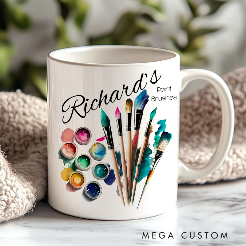 Personalized Brush Holder Mug Artist Coffee Mug Art Lover Humor Mug Painting Mug