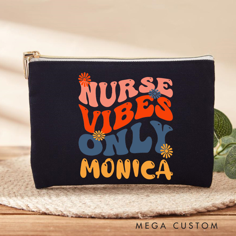 Personalized Makeup Bag for Nurse Vibes Only Design Fashion Cosmetic Bag Gift