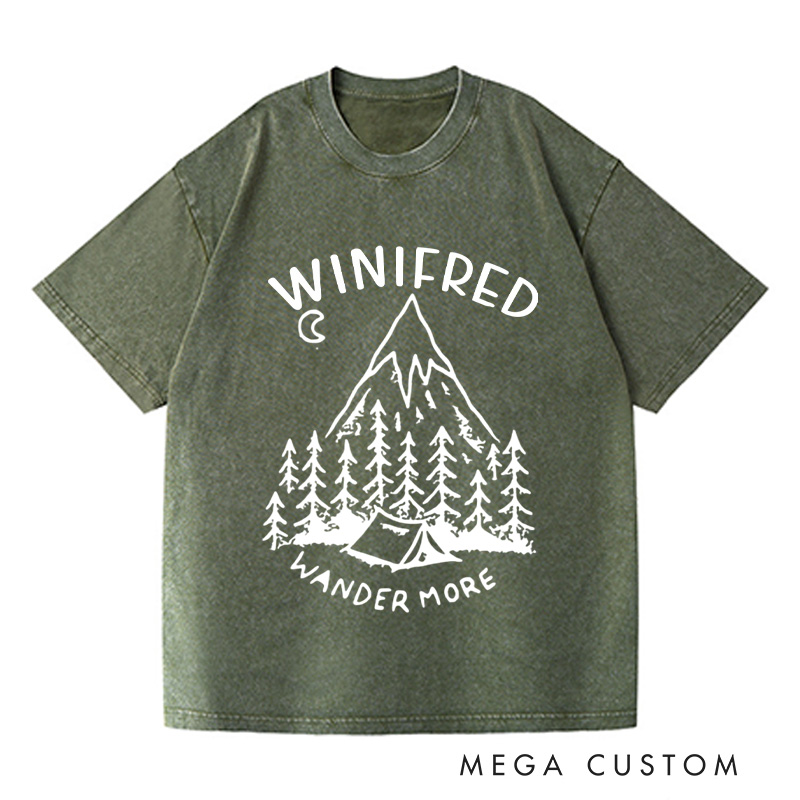 Personalized Wander More Washed T-Shirts Travel Shirt Pine Tee Customized Name Shirt Gift For Nature Lover