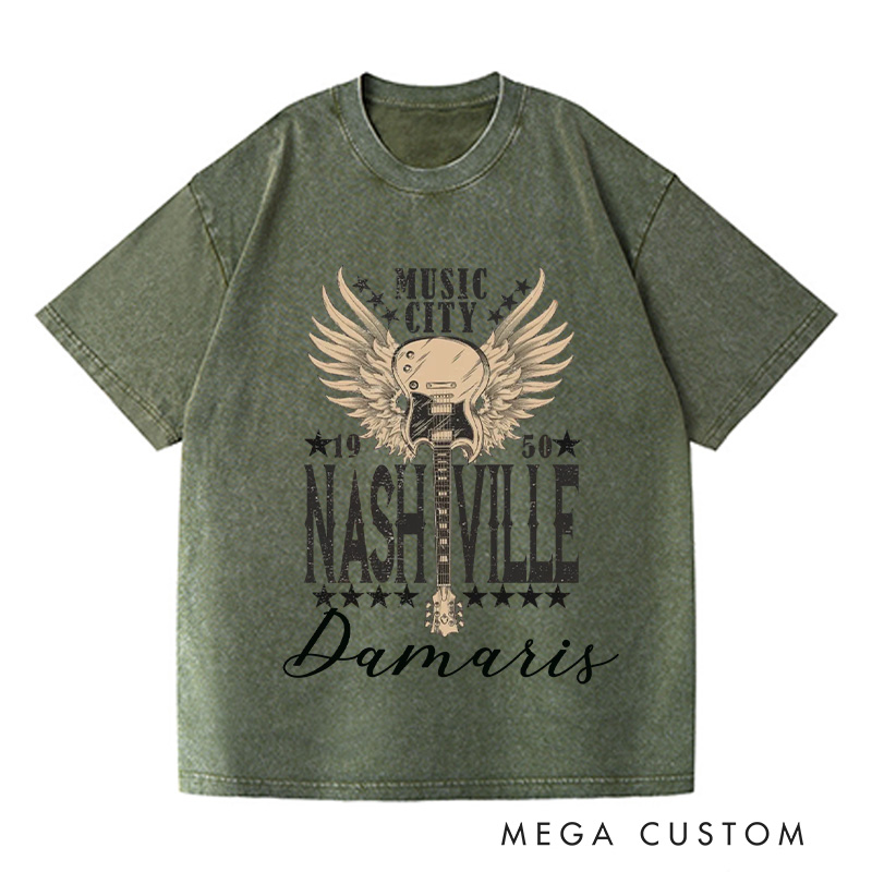 Personalized Music City Washed T-Shirts Vintage Inspired Cotton Shirt Unisex Tee Travel Shirt Gift For Those Who Love Life And Travel