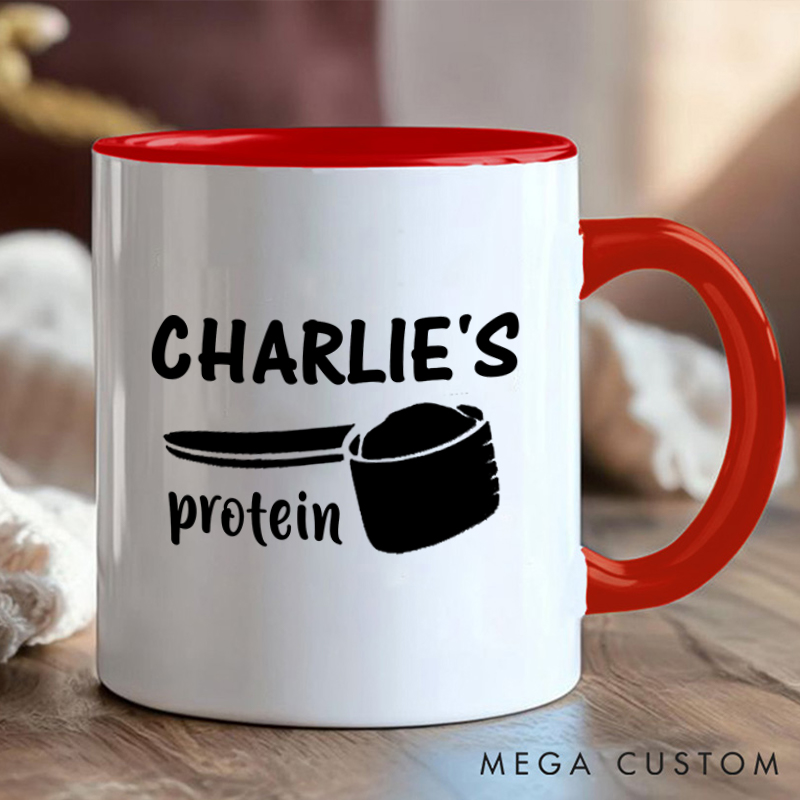 Personalized Fitness Mug with Protein Scoop Design Gift Motivational Coffee Cup for Fitness Enthusiasts Bodybuilders and Gym Lovers
