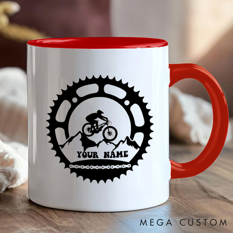 Personalized Mountain Biking Gear Mug with Name and Bike Design for Outdoor Adventures Riding Cycling Biking Enthusiasts