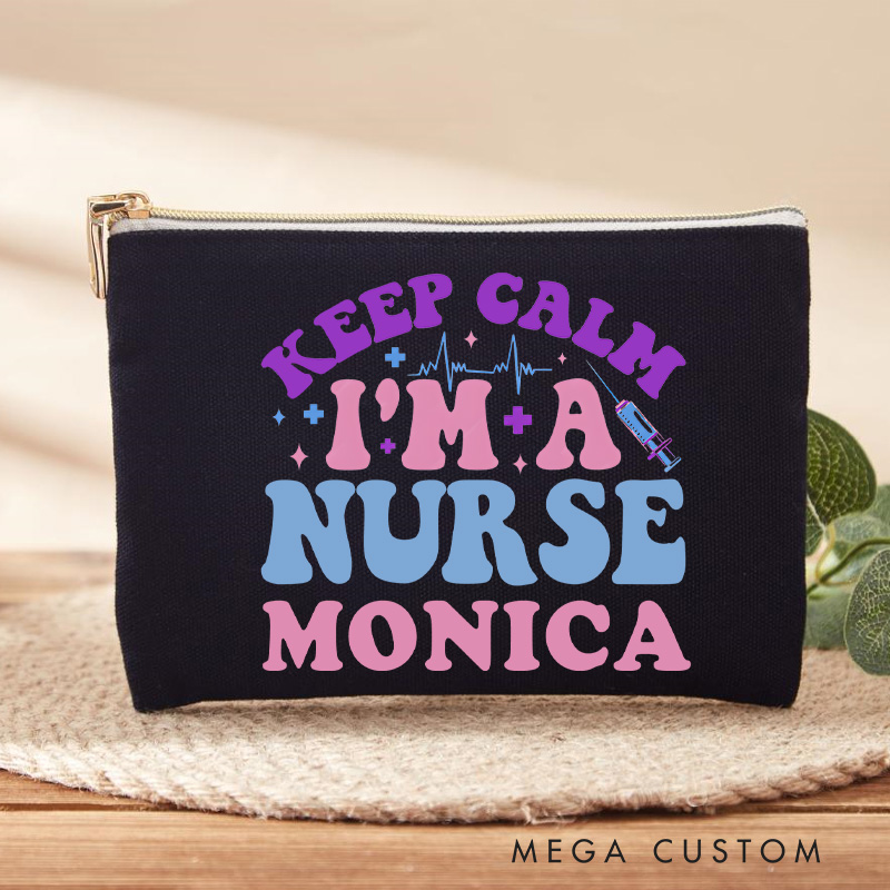 Personalized Makeup Bag for Nurse Keep Calm I'm a Nurse Design Fashion Cosmetic Bag Gift