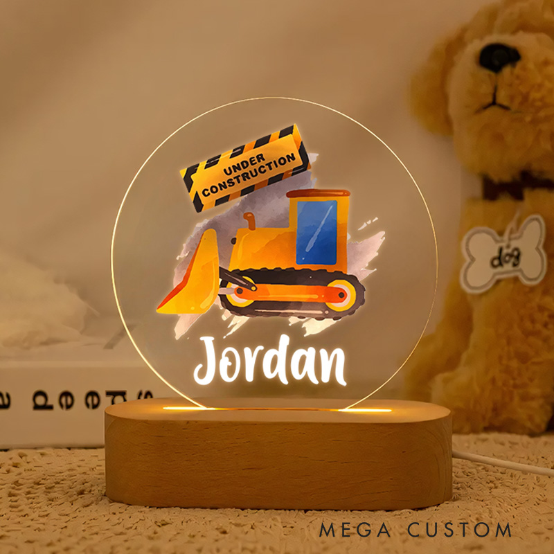 Personalized Construction Vehicle Night Light New Baby Girl Boy Gift Nursery Gift