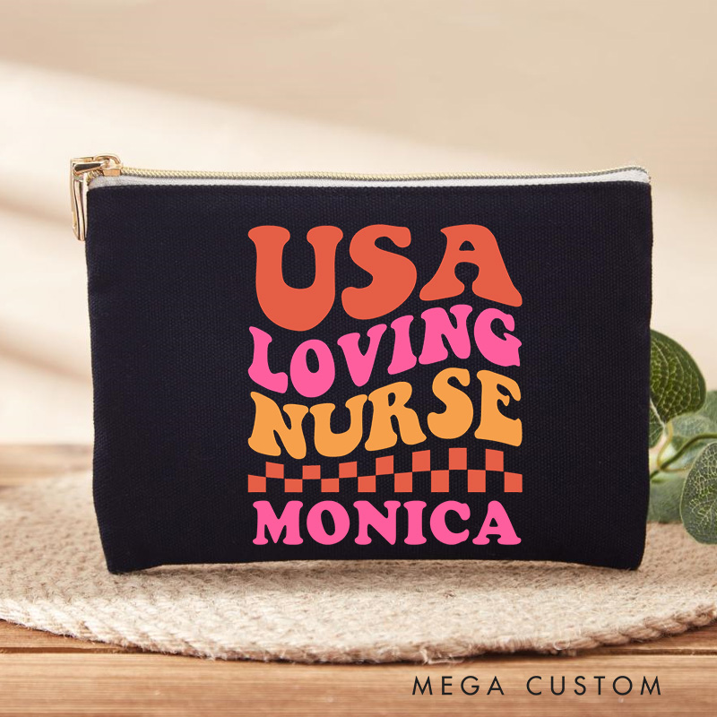 Personalized Makeup Bag for Nurse USA Loving Nurse Design Fashion Cosmetic Bag Gift