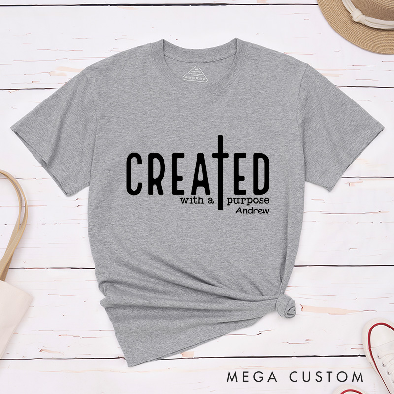 Personalized Created with A Purpose Classic T-Shirt Bible Saying Cotton Shirt with Name Bible Quotes Shirt Religious Gift for Christians