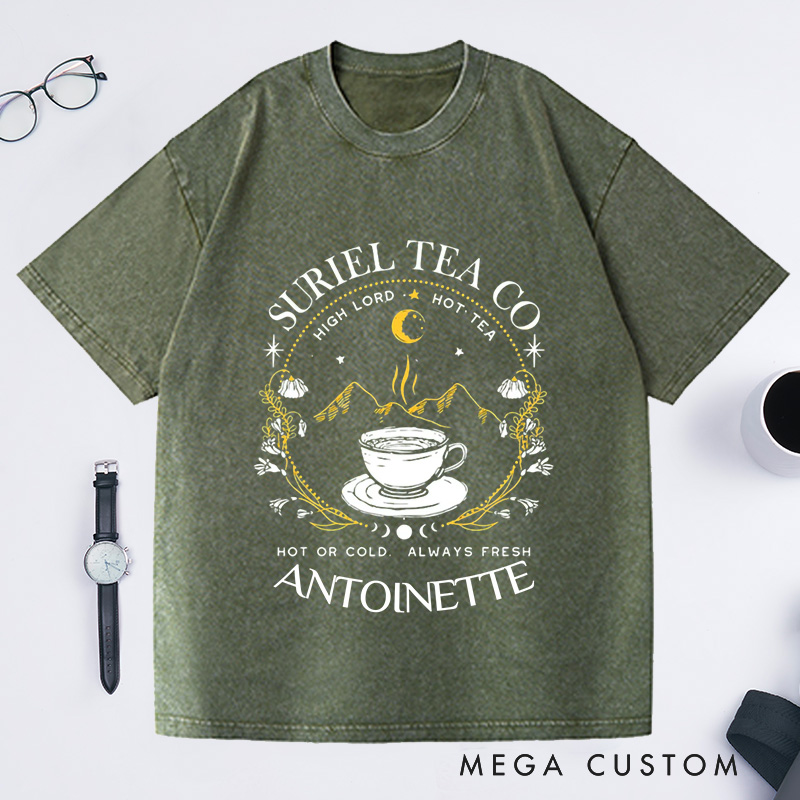 Personalized Suriel Tea Co Washed T-Shirts with Name, Book Lover Shirt Reading Shirt Reading Tee Librarian Shirt Gift Reader Gifts