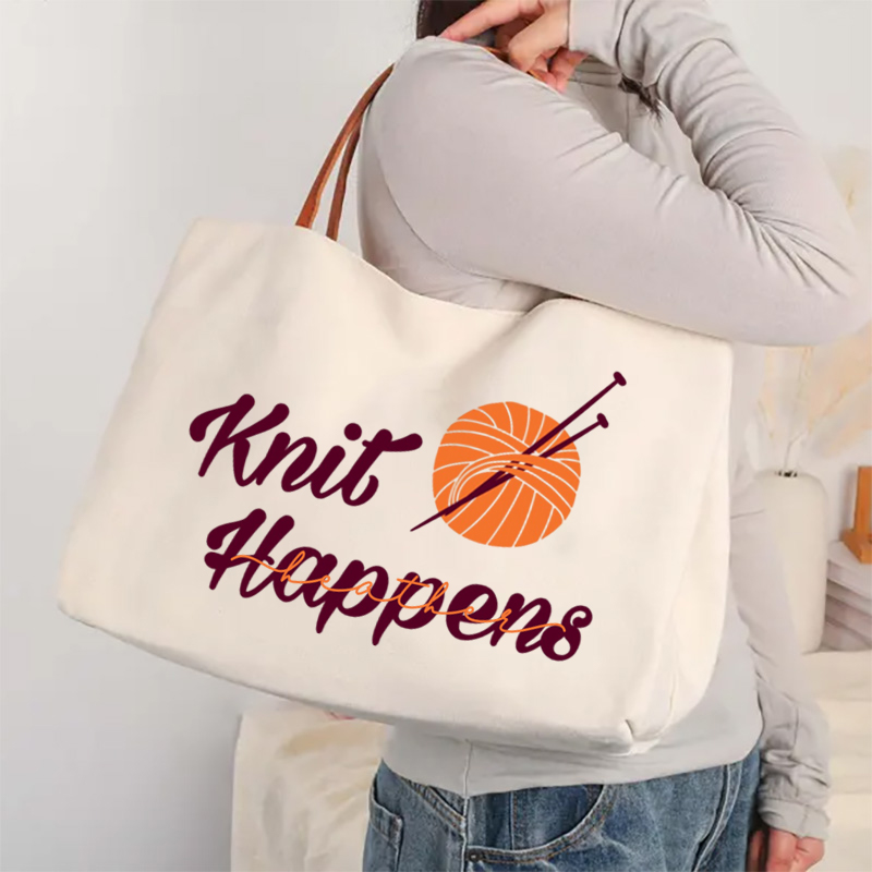 Personalized Knit Happens Tote Bag Funny Knit Gift Bag Knitting Bag Gift For Knitting Lovers Crochet Gift