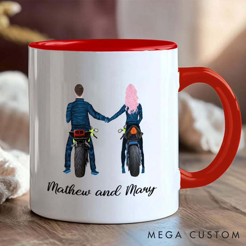 Personalized Couple Motorcycle Mug with Romantic Biker Design for Outdoor Adventures Riding Cycling Biking Enthusiasts