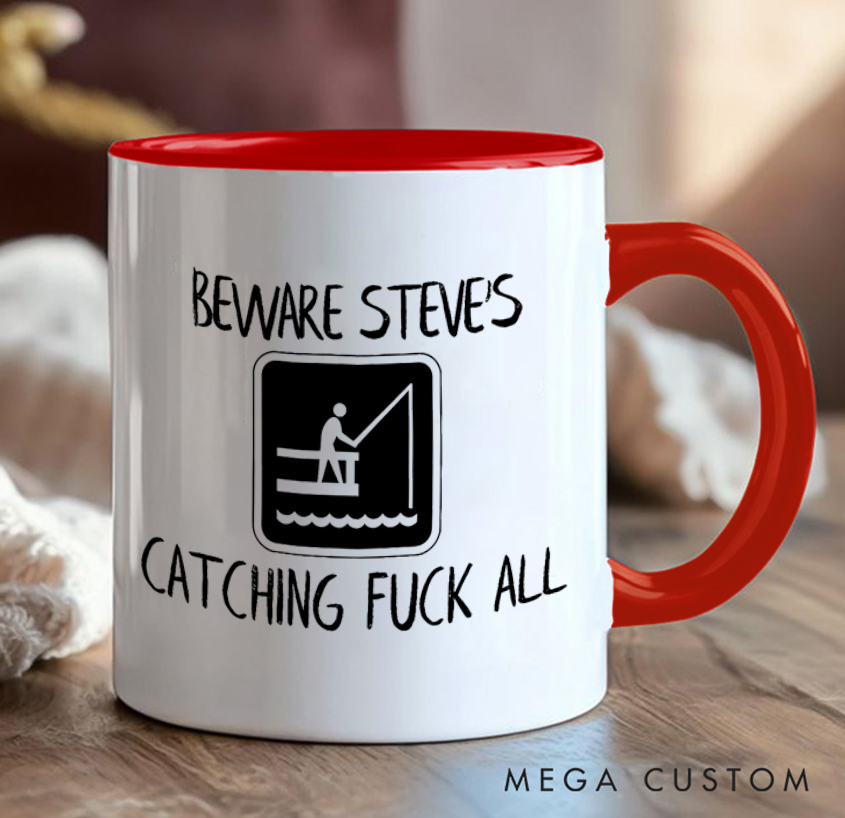 Personalized Humorous Fishing Mug - 'Beware, Catching Nothing' Funny Gift for Anglers