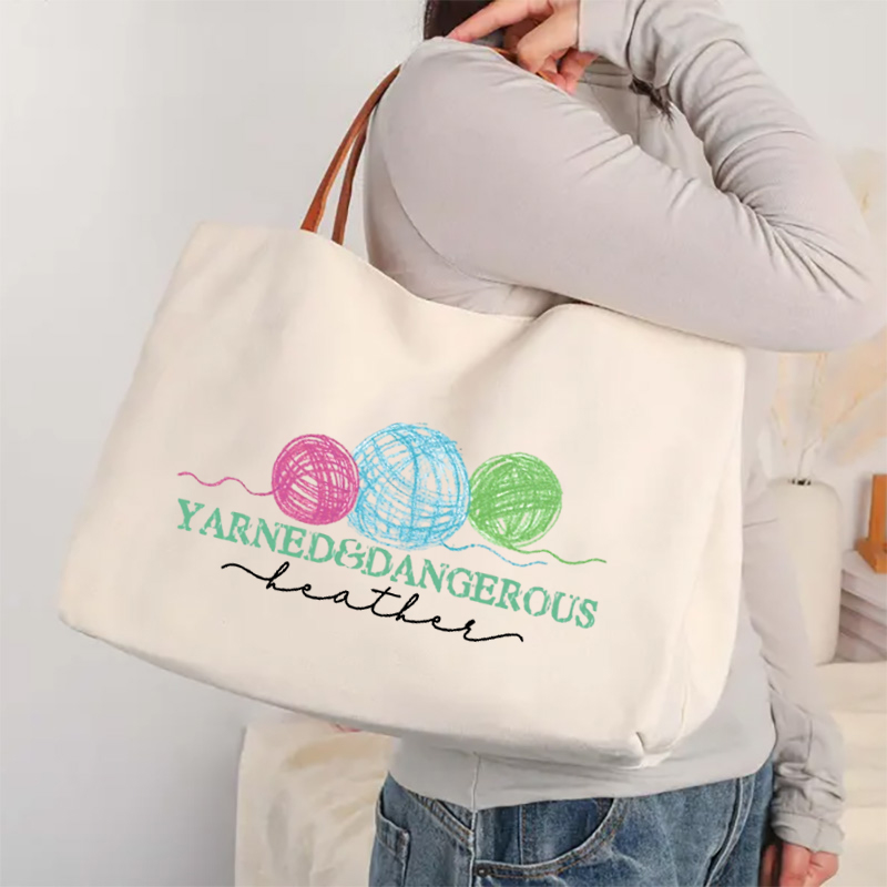 Personalized Yarned and Dangerous Tote Bag Crayon Balls of Yarn Funny Gift for knitting Lover Gift for crocheters