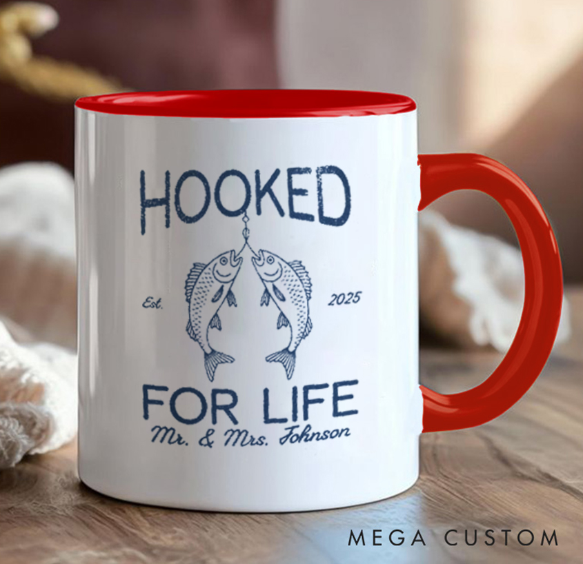 Personalized Hooked for Life Mug Fishing-Themed Couple Gift for Fishing Lover
