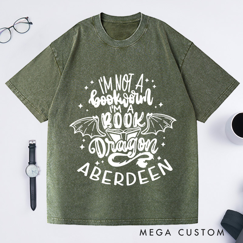 Personalized I'm Not A Bookworm I'm A Book Dragon Washed T-Shirts, Book Lover Shirt Reading Lover Shirt Librarian Shirt Book Lover Gift