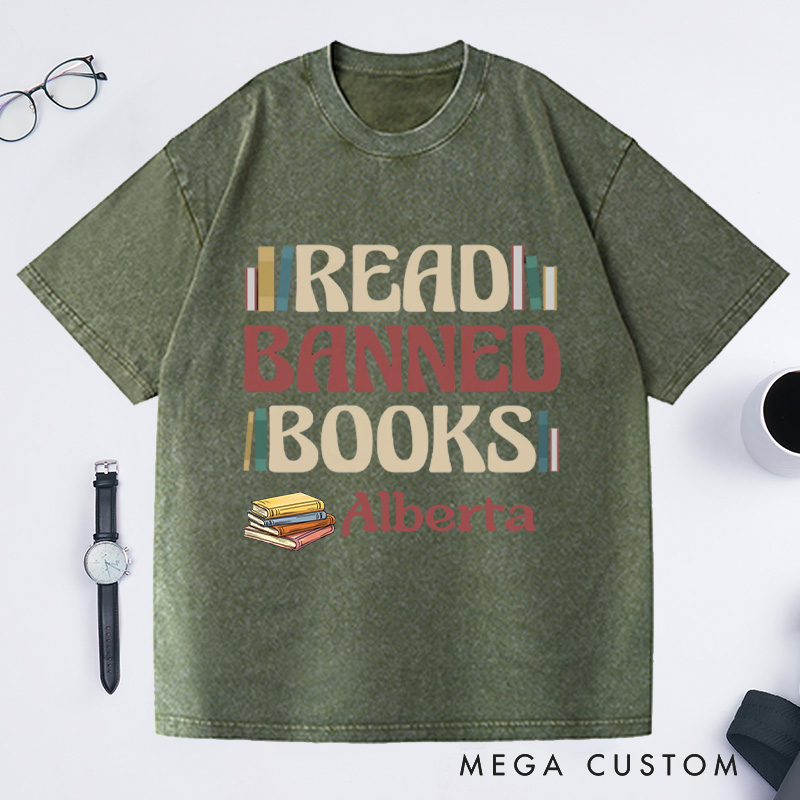 Personalized Read Banned Books Washed T-Shirts, Book Lover Tee Literary TShirt Bookish Shirt Reading Top Librarian Shirt