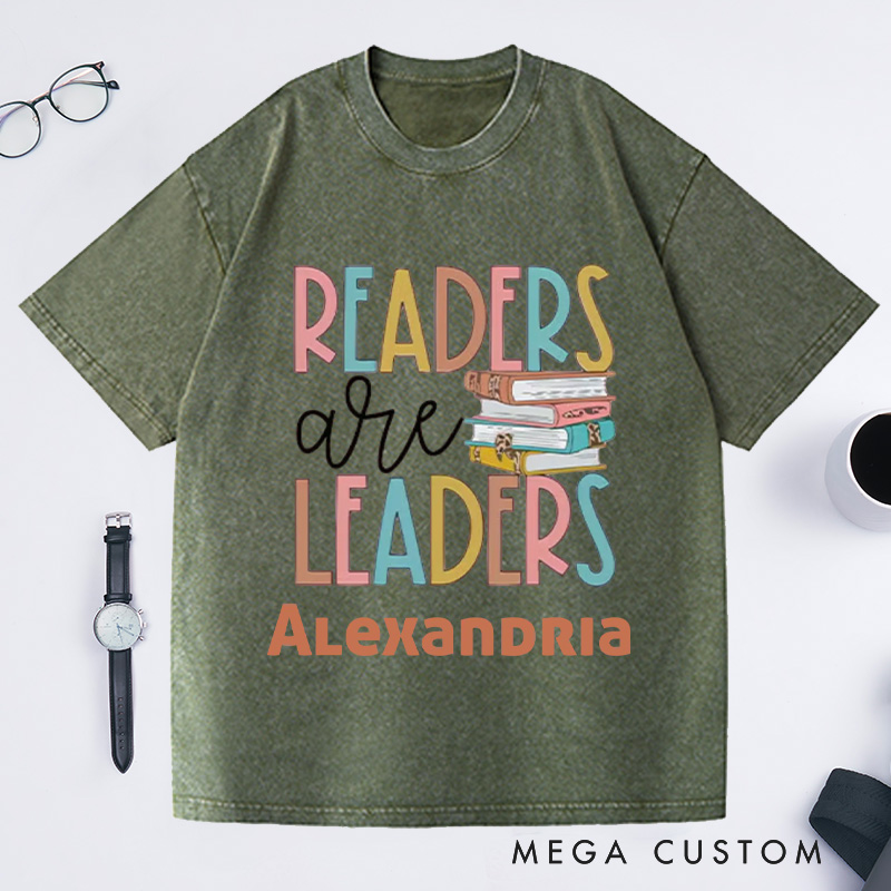 Personalized Readers Are Leaders Washed T-Shirts Reading Shirt with Name Book Lover Tshirt Bookish Shirt Librarian Tee Gift