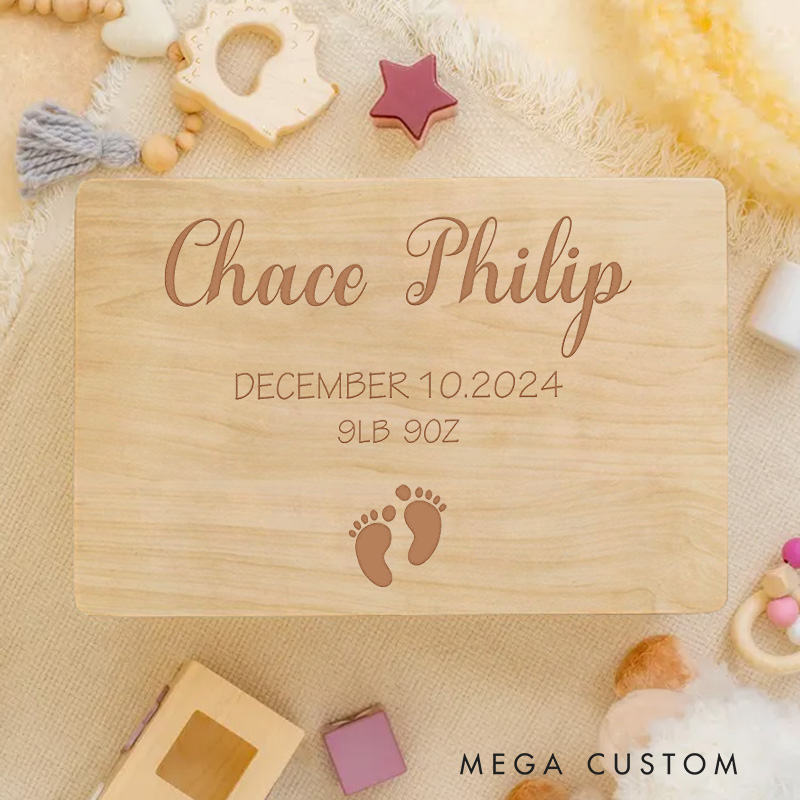 Personalized Baby Footprints with Name and Birth Details for a Sweet and Timeless Keepsake Memory Box