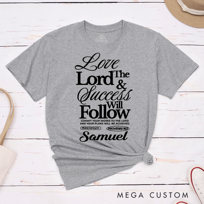 Personalized Proverbs 16:3 Bible Verse Classic T-Shirt Love the Lord Cotton Shirt with Custom Name Blessing Gift Inspirational Gift for Christians