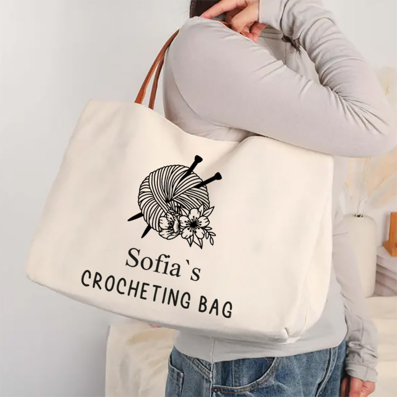Personalized Crocheting Tote Bag Funny Knitting Bag Crochet Project Bag Knitting Tote Knitting Gifts Personalised Knitter Gift Yarn Bag