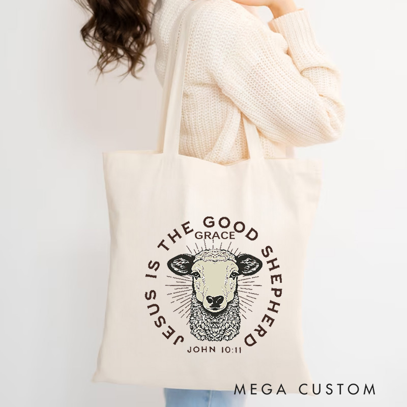 Personalized John 10:11 Bible Verse Canvas Tote Bag with Name Christmas Gift for Women Positive Affirmation Religious Gift for Christian
