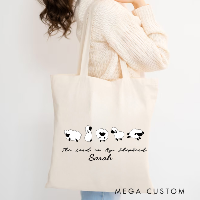 Personalized The Lord is My Shepherd Canvas Tote Bag with Name Christmas Gift for Women Positive Affirmation Religious Gift for Christian