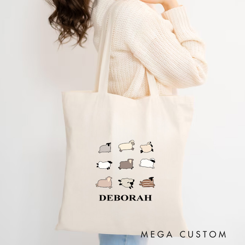 Personalized Colorful Lambs Bible Verse Canvas Tote Bag with Name Christmas Gift for Women Positive Affirmation Religious Gift for Christian