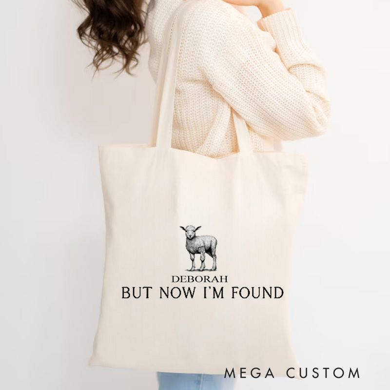 Personalized But Now I’m Found Bible Verse Canvas Tote Bag with Name Christmas Gift for Women Positive Affirmation Religious Gift for Christian