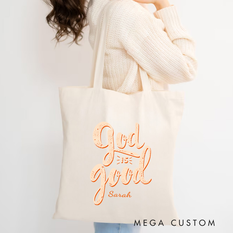 Personalized God is Good Bible Verse Canvas Tote Bag with Custom Name Christians Gift Birthday Gift Christian Travel Gift for Jesus Lover