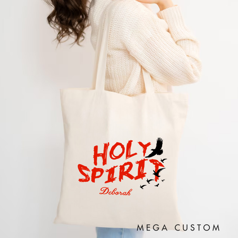 Personalized Holy Spirit Dove Bible Verse Canvas Tote Bag with Custom Name Christians Gift Birthday Gift Christian Travel Gift for Jesus Lover 